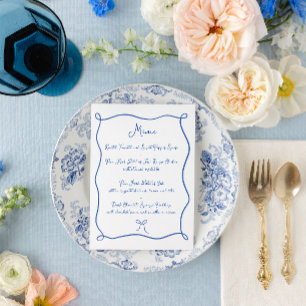 Menu Ruban à main et Mariage bleu français