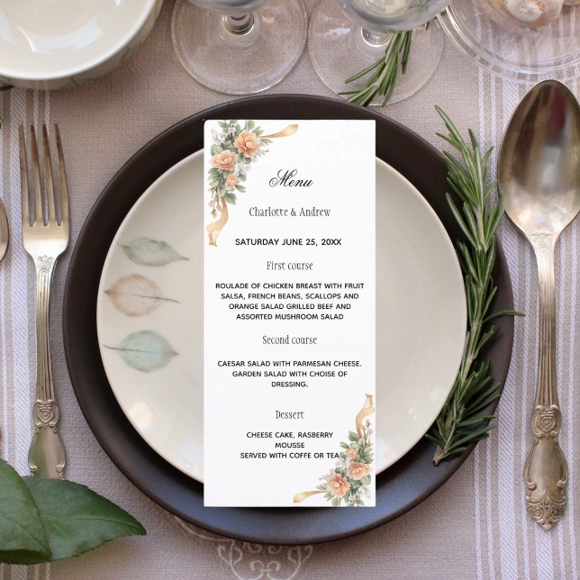 Menu Ruban de fleurs jaune doré pour dîner de mariage (Créateur téléchargé)