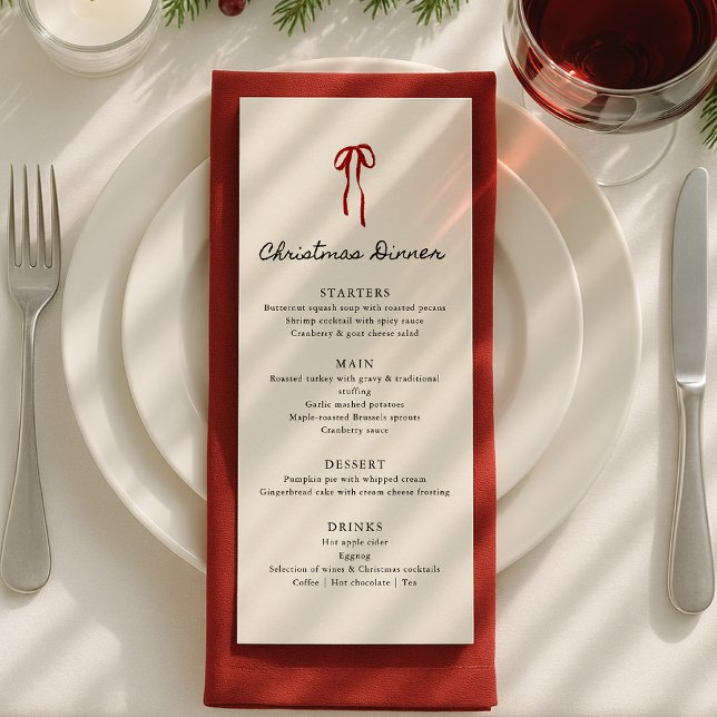 Menu Ruban fantaisiste, Dîner de Noël dessiné à la main (Créateur téléchargé)