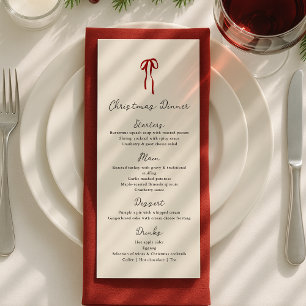 Menu Ruban rouge, dessin à la main Dîner de Noël