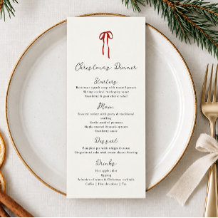 Menu Ruban rouge, dessin à la main Dîner de Noël
