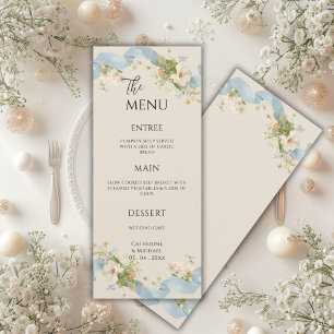 Menu Rubans Bleus Floral Élégant Mariage Vintage