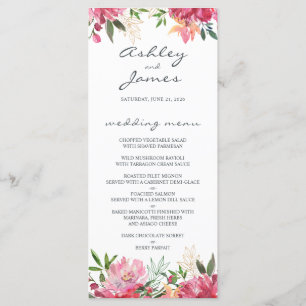 Menu Ruby Pink Peony Floral Mariage