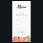 Menu Russe Aquarelle Citrouille orange Mariage de autom<br><div class="desc">Ajoutez un accent d'automne festif à votre paysage de table d'événements avec cette carte de menu personnalisable. Il est doté de citrouilles orange aquarelle, de feuilles d'érable et de verdure. Personnalisez cette carte de menu mariage de automne en ajoutant vos propres détails. Cette carte de menu citrouille est parfaite pour...</div>