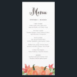 Menu Russe Aquarelle Citrouille orange Mariage de autom<br><div class="desc">Ajoutez un accent d'automne festif à votre paysage de table d'événements avec cette carte de menu personnalisable. Il est doté de citrouilles orange aquarelle, de feuilles d'érable et de verdure. Personnalisez cette carte de menu mariage de automne en ajoutant vos propres détails. Cette carte de menu citrouille est parfaite pour...</div>