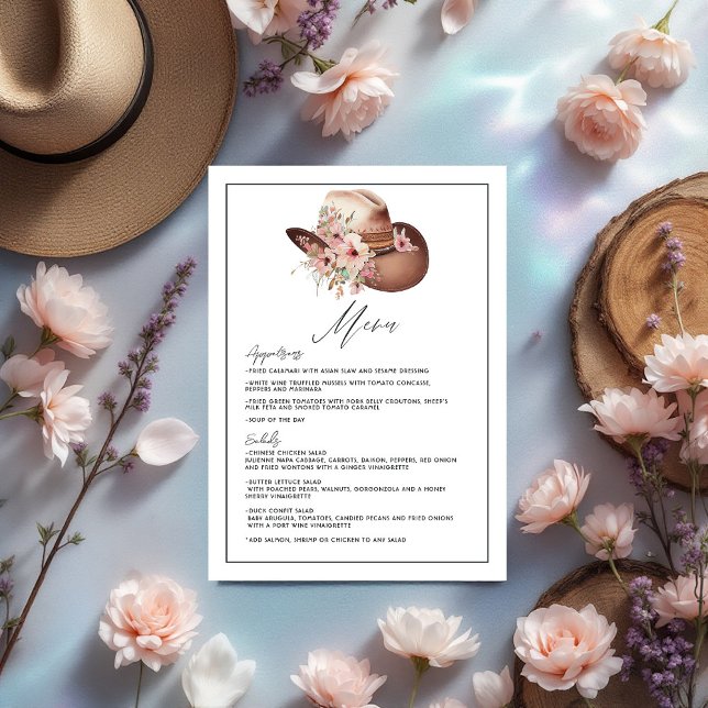 Menu Russe Boho Western Mariage Floral Cowboy Mariage (Rustic Boho Western Wedding Floral Cowboy Wedding Menu)
