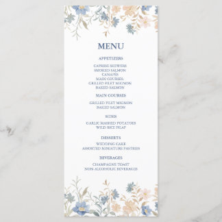 Menu Russe Floral Boho bleu et Mariage beige