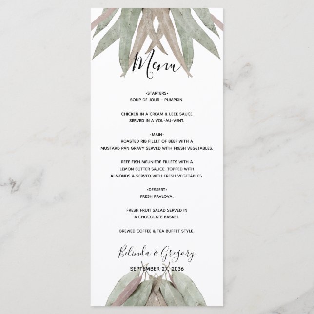 Menu Russe Mariage feuille Eucalyptus (Devant)
