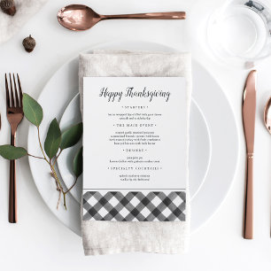 Menu Russe Noir & Blanc Plaid Thanksgiving Dîner