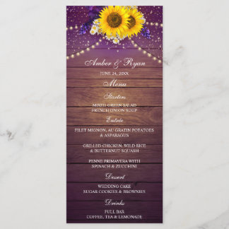 Menu Russe violet Jaune Tournesol Floral Country Grange