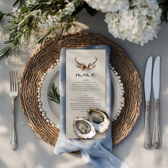 Menu Rustic Antler Floral Wedding Boho Woodland (Créateur téléchargé)
