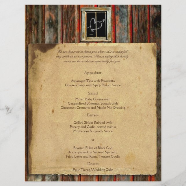 Menu Rustic Barn Wood Mariage (Devant)