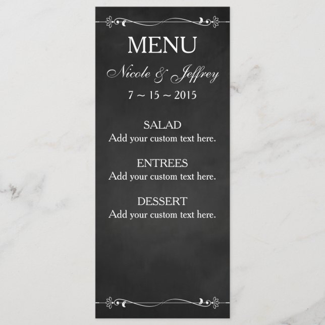 Menu Rustic Chalkboard Manger Boire être marié Mariage (Devant)