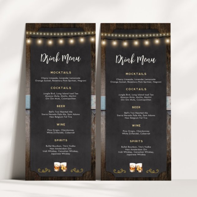 Menu Rustic Chefs Whiskey Shot Thématique 4x9 Drink Men (Rustic Cheers Whiskey Shot Themed Drink Menu)