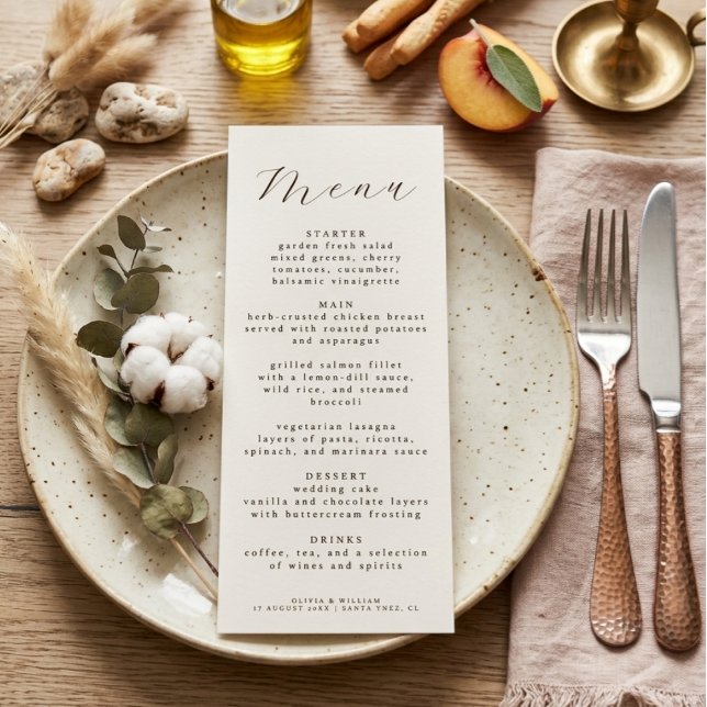 Menu Rustic Elegant Script Wedding Reception Dinner  (Créateur téléchargé)