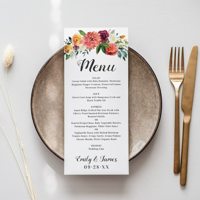Menu Rustic Fall Floral Mariage Monogram Dîner (Créateur téléchargé)