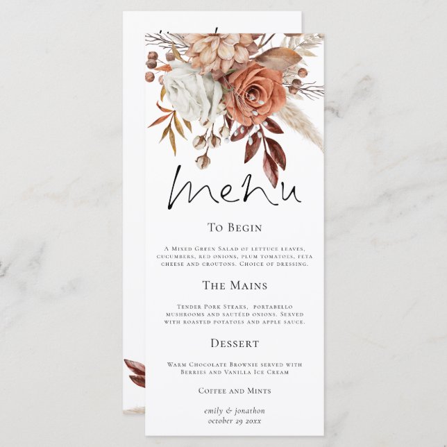 Menu Rustic Florals Fall Wedding Thank You (Devant / Derrière)