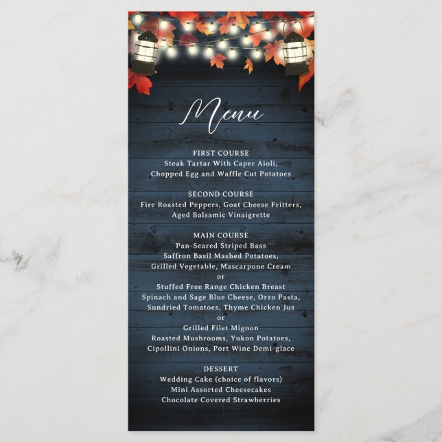 Menu Rustic Lantern Marine Barne Mariage de automne en  (Devant)