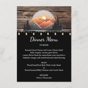 Menu Rustic Mountain Valley Forest Sunset Mariage