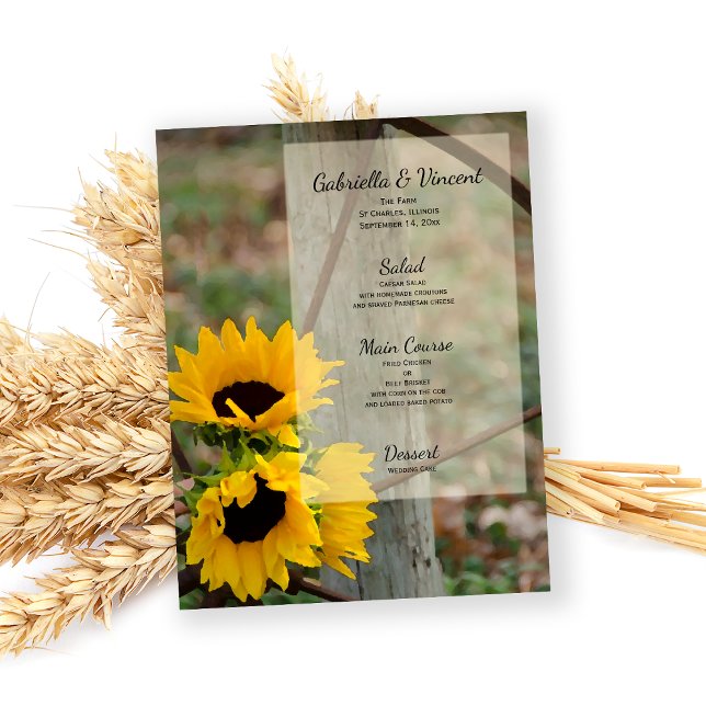 Menu Rustic Sunflower et Wagon Wheel Mariage Menu (Créateur téléchargé)