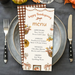 Menu Rustique Automne Citrouille Plaid Thanksgiving Din