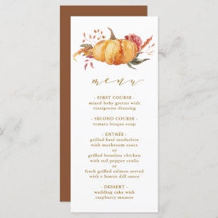 Menu Rustique Automne Floral Citrouille Mariage Gold Sc