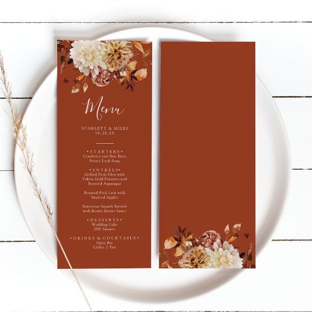Menu Rustique Automne Mariage Terracotta (Rustic Foral Autumn Leaves Terracotta Wedding Menu by Painted Paperie
)