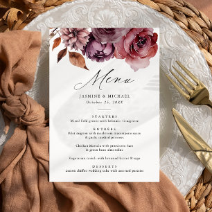 Menu Rustique Automne Marsala Floral Mariage