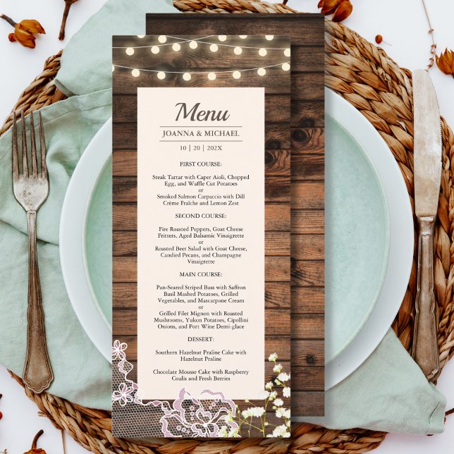 Menu Rustique Barne Bois Chaîne Lumières & Mariage dent (Créateur téléchargé)