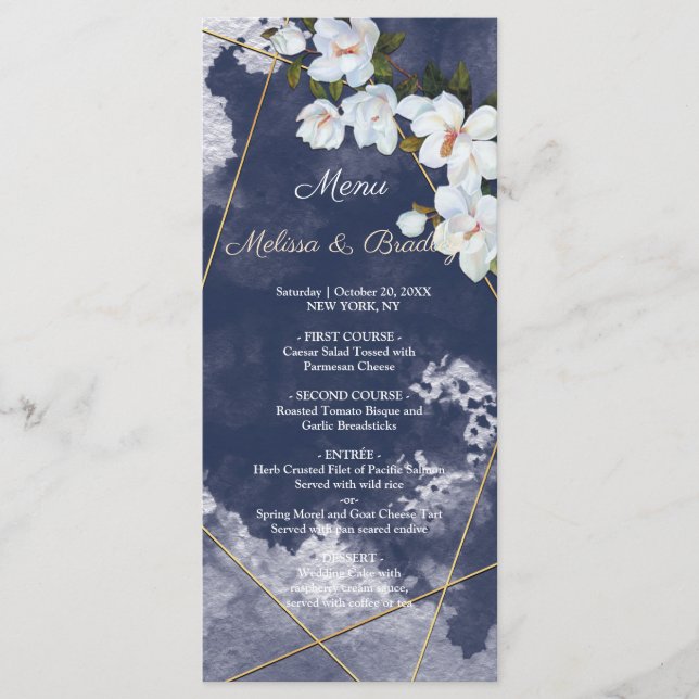 Menu Rustique Blanc Floral Mariage (Devant)