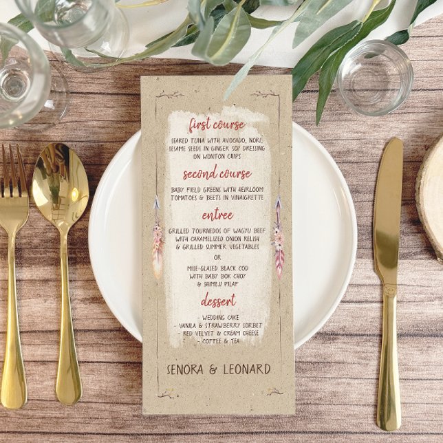 Menu Rustique Boho Floral Kraft Mariage (Créateur téléchargé)