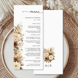 Menu Rustique Boho Neutre Floral Mariage