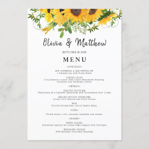 Menu Rustique Boho Sunflower Mariage de bouquet floral
