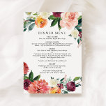 Menu Rustique Bourgogne Blush Automne Floral Mariage Dî<br><div class="desc">Le design de la carte de menu du dîner mariage est caractérisé par une formulation élégante qui peut être complètement personnalisée, accentuée par une aquarelle fleurie rustique avec de beaux roses, dahlias, des fleurs de pivoines et de la verdure, dans une magnifique palette automnale de rouge bordeaux, jaune doré, orange...</div>