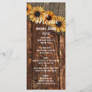 Menu Rustique Burlap Mariage campagnard de tournesol de