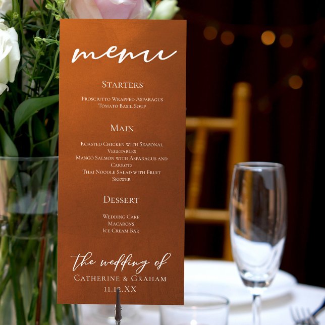 Menu Rustique Burtic Orange Script Dîner Mariage d'auto (Créateur téléchargé)