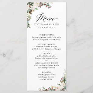 Menu Rustique Chic Hiver Floral Holly Berries Mariage