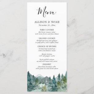 Menu rustique de mariage d'aquarelle de forêt de