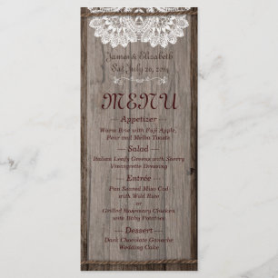 Menu rustique de mariage de grange