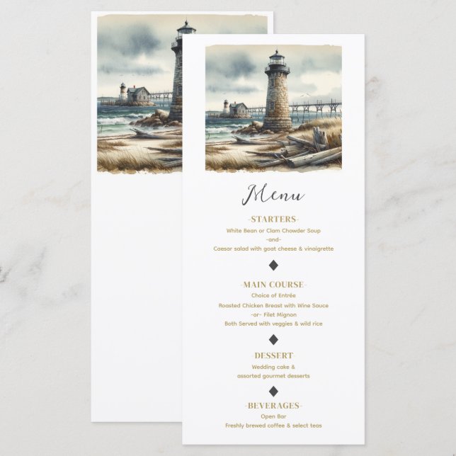 Menu Rustique de Phare Côtiers de la Plage de Bord (Devant / Derrière)