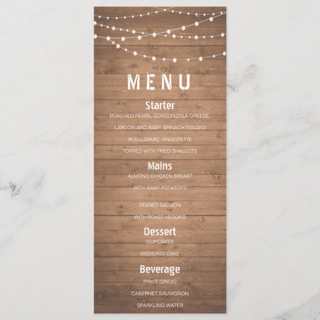 Menu rustique en bois de lumières de grain et de (Devant)