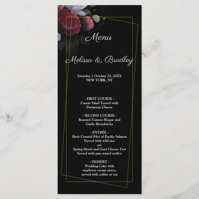 Menu Rustique Floral Bourgogne (Devant)