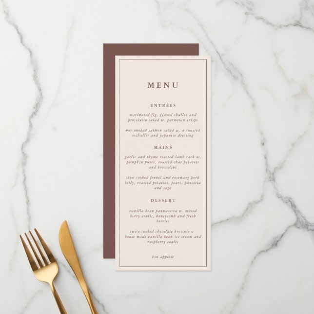 Menu Rustique Floral Élégant minimaliste Mariage | (Devant/Arrière en situation)