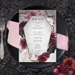 Menu Rustique gothique Noir & Bourgogne Mariage d'Hallo<br><div class="desc">Entrez dans un royaume de romantisme sombre avec notre menu gothique ou mariage d'Halloween exquis qui allie harmonieusement élégance rustique avec une touche d'allure étrange. Décorée de fleurs roses, bordeaux et noires, cette invitation est un chef-d'oeuvre fascinant qui saisit l'essence de votre histoire d'amour unique. Dans un décor de tons...</div>