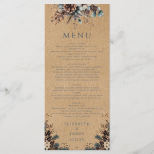 Menu Rustique Kraft Forest Floral Pinecones Mariage