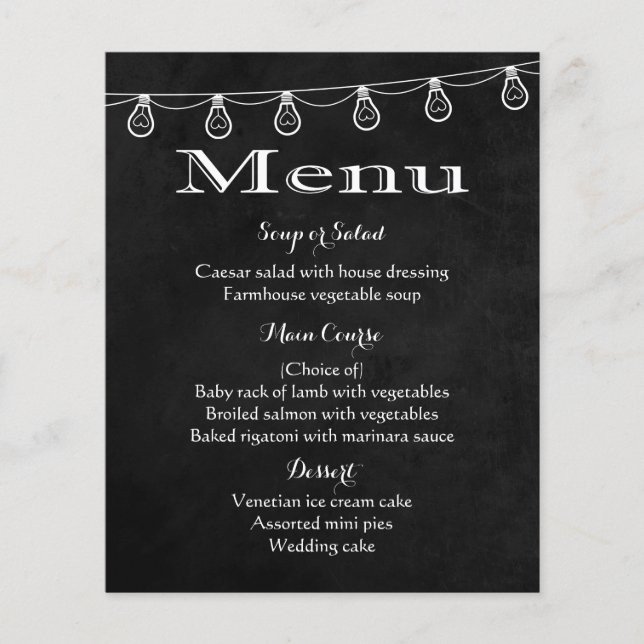 Menu Rustique Lumières Noir Et Blanc (Devant)