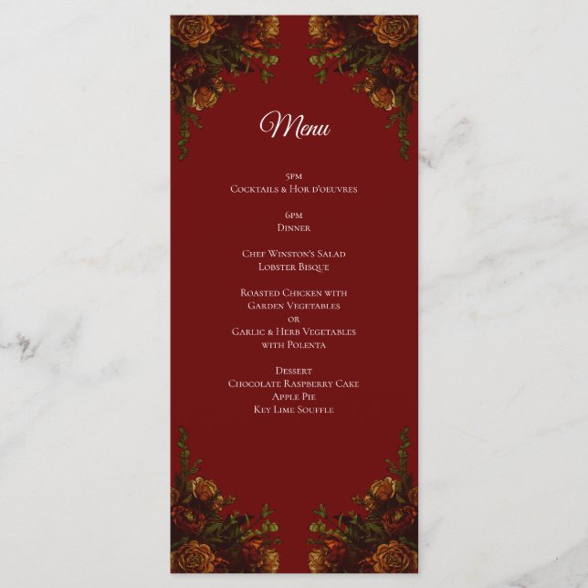 Menu Rustique Orange Red Fall Élégant Mariage gothique (Devant)