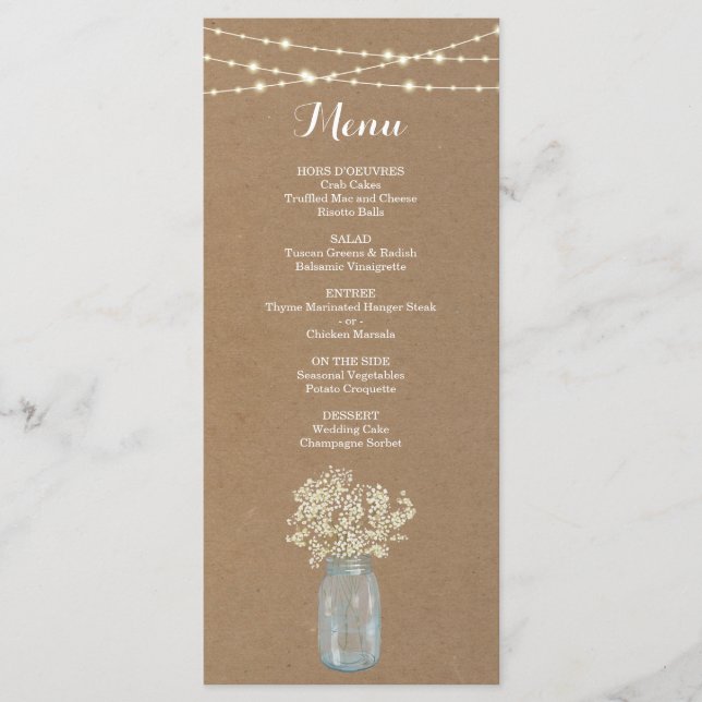 Menu rustique pour Mariage ou autre occasion spéci (Devant)