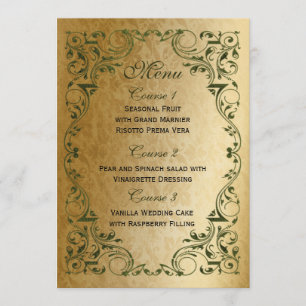 Menu Rustique Regal Ornamental Vert Et Mariage Or