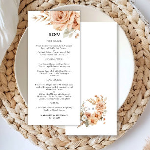 Menu Rustique Rose en terre cuite Floral Mariage